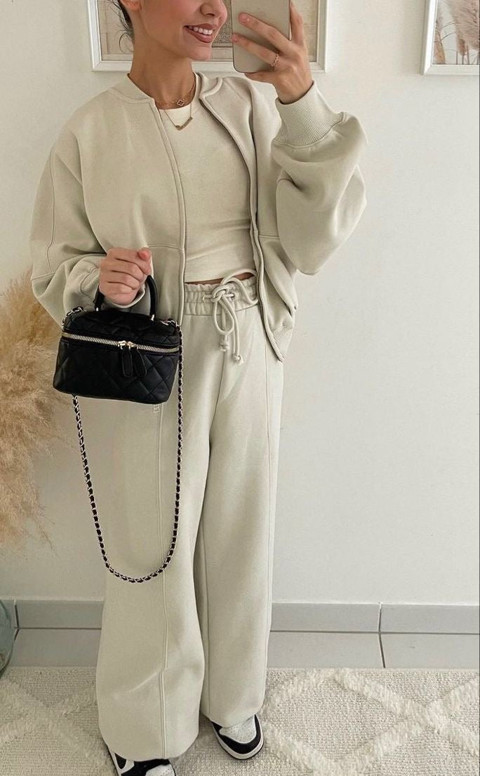 Debora - Completo Tuta Donna Autunnale con Maglione a Maniche Lunghe e Pantaloni con Coulisse