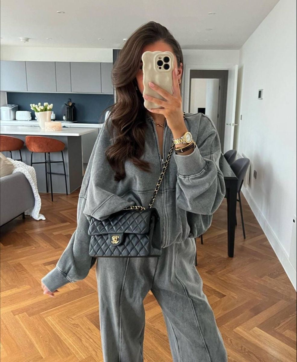 Debora - Completo Tuta Donna Autunnale con Maglione a Maniche Lunghe e Pantaloni con Coulisse