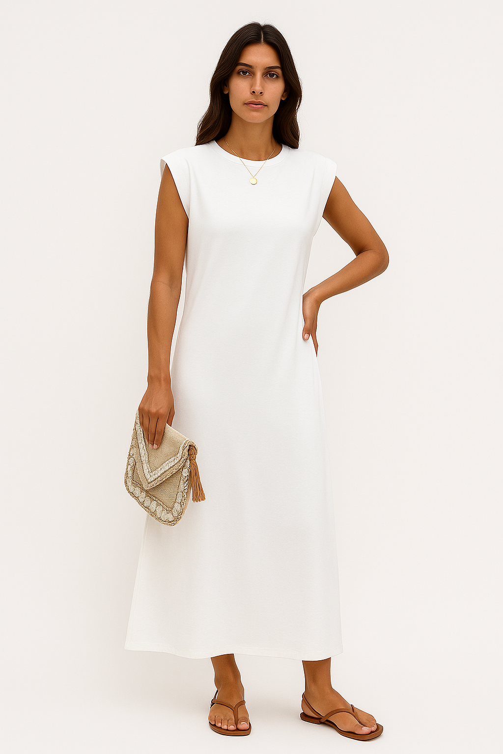 Idalia - Abito Lungo Donna Elegante Leggero Anti-Piega Bianco