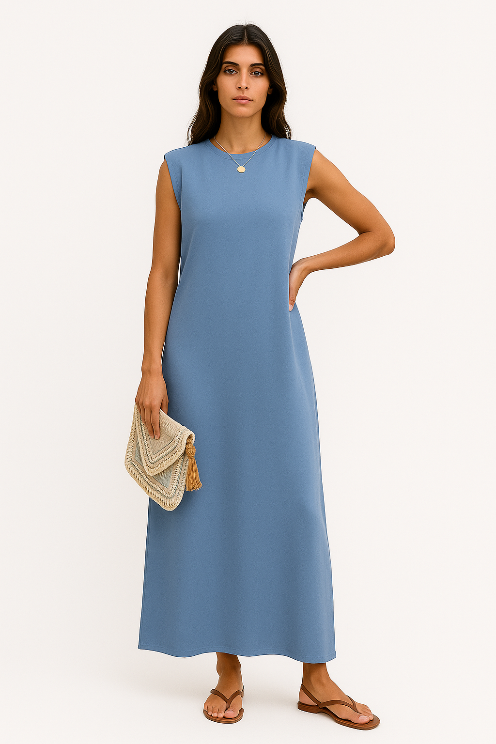 Idalia - Abito Lungo Donna Elegante Leggero Anti-Piega Blu