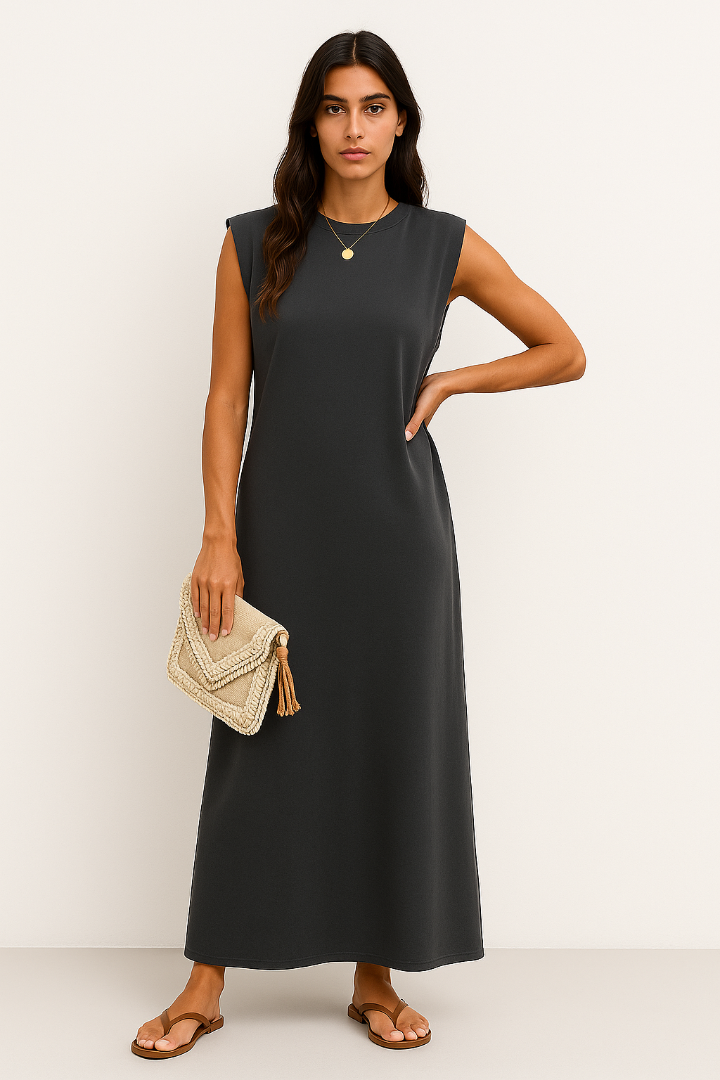 Idalia - Abito Lungo Donna Elegante Leggero Anti-Piega Grigio