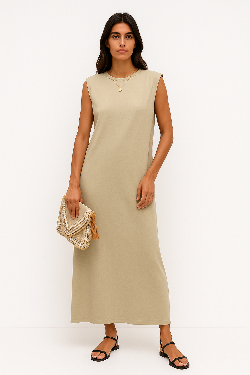 Idalia - Abito Lungo Donna Elegante Leggero Anti-Piega Khaki