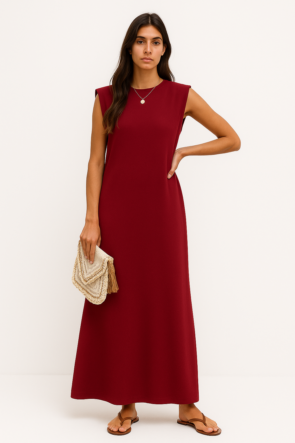 Idalia - Abito Lungo Donna Elegante Leggero Anti-Piega Rosso