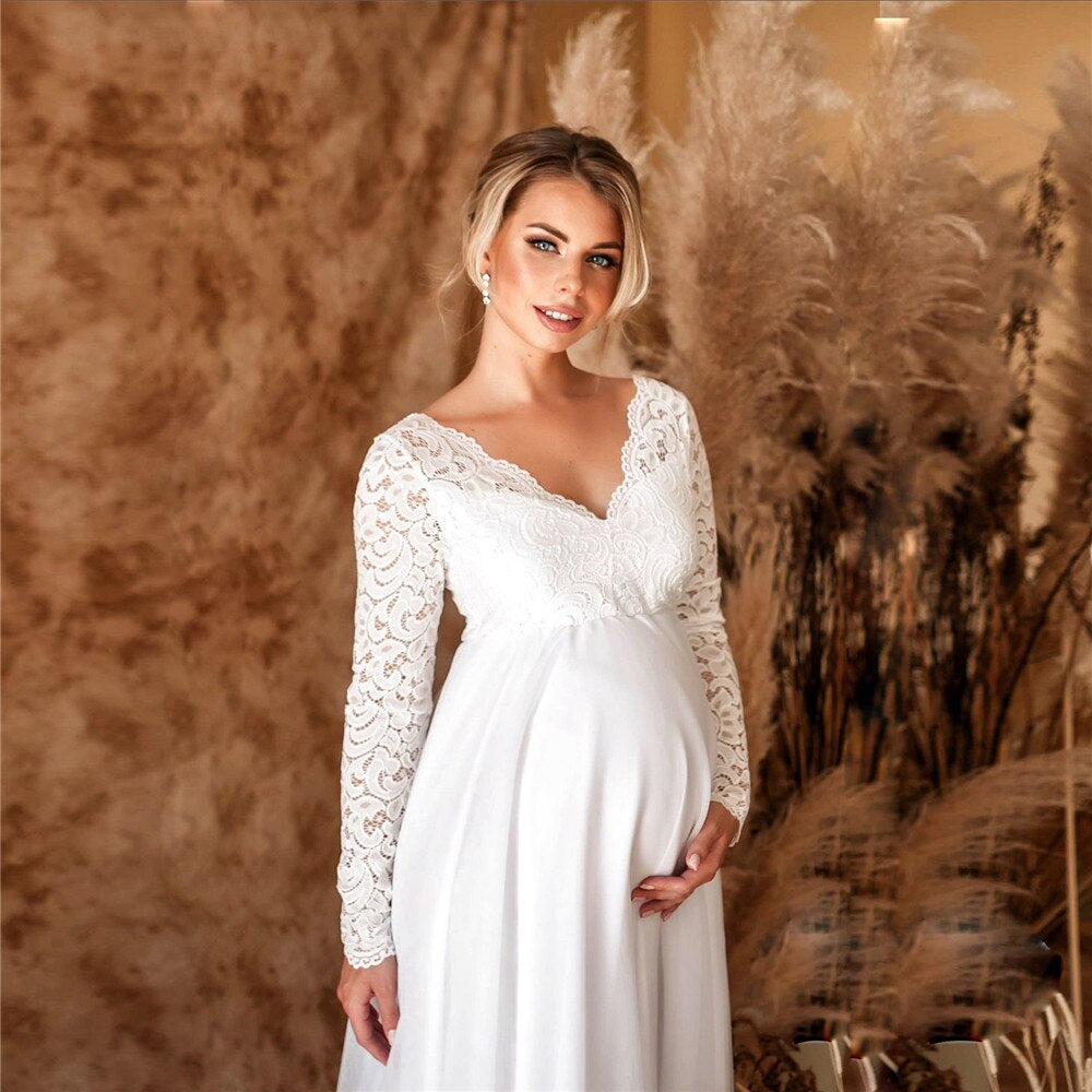 Elaina – Abito Premaman Lungo in Pizzo Elegante