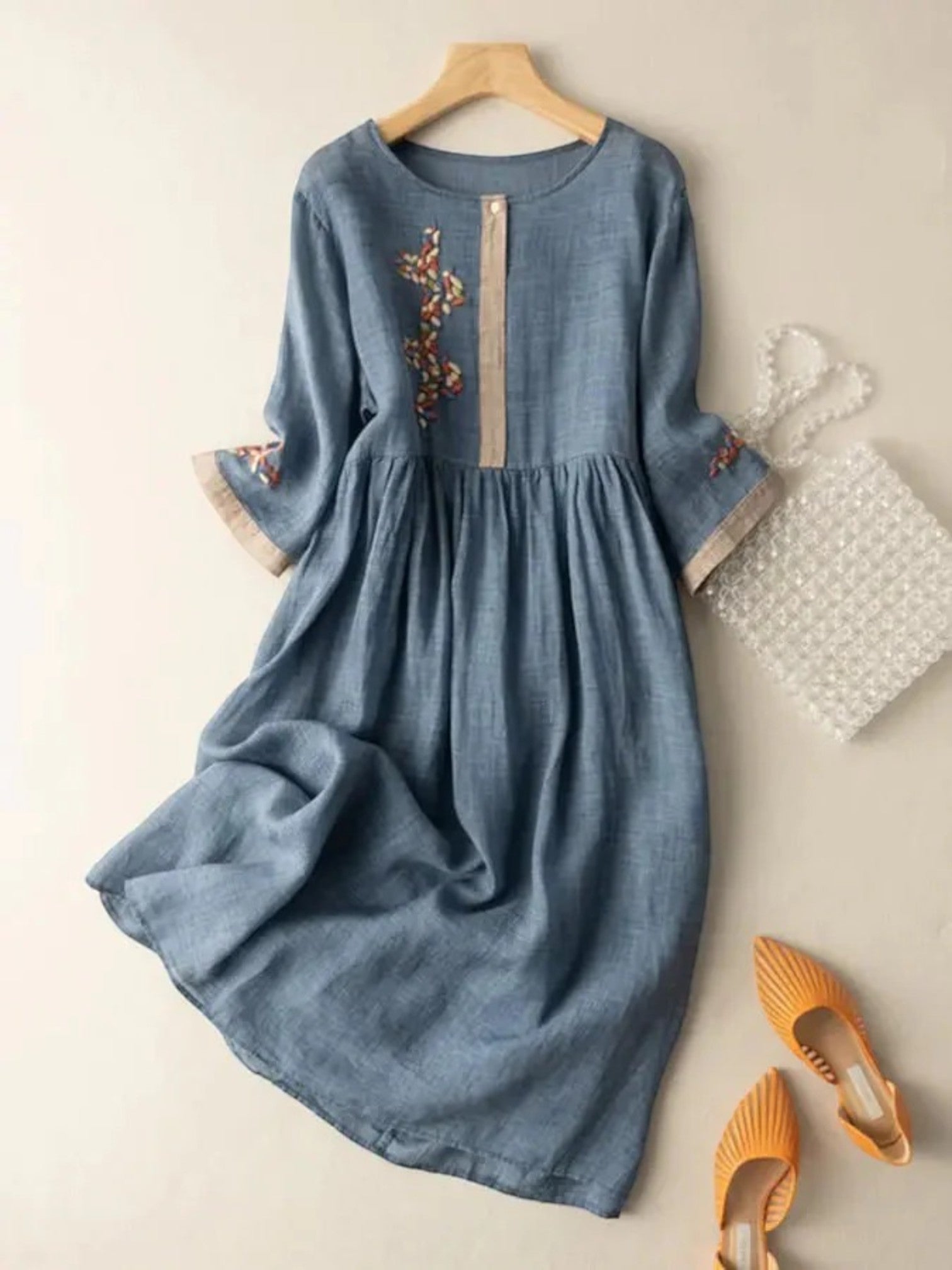 Ilaria - Vestito Estivo A Girocollo Bohémien Per Donna Blu