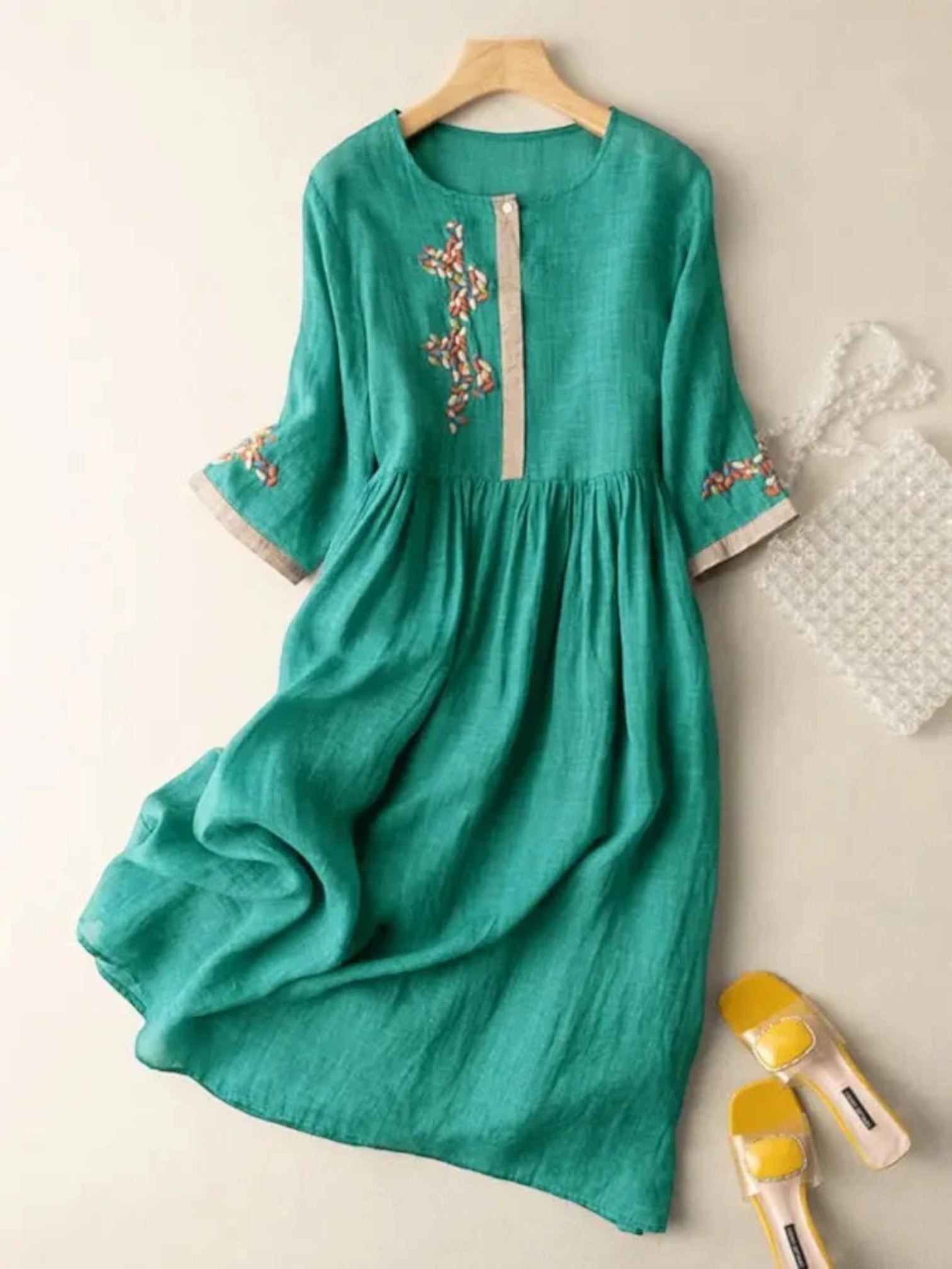 Ilaria - Vestito Estivo A Girocollo Bohémien Per Donna Verde