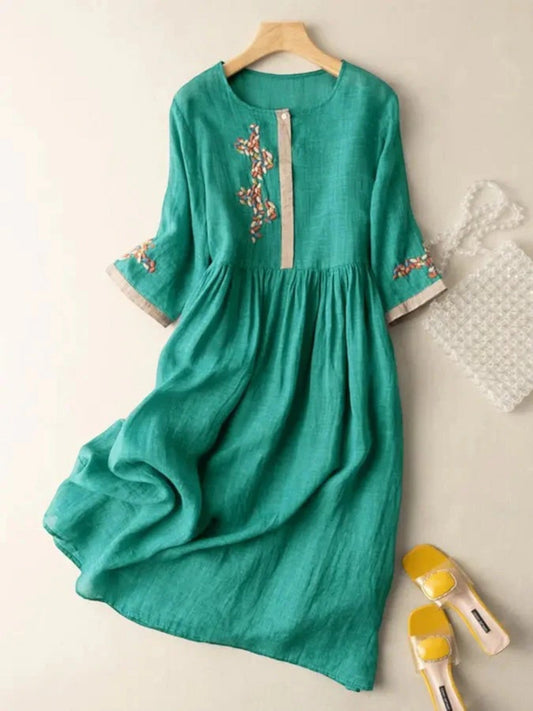 Ilaria - Vestito Estivo A Girocollo Bohémien Per Donna Verde