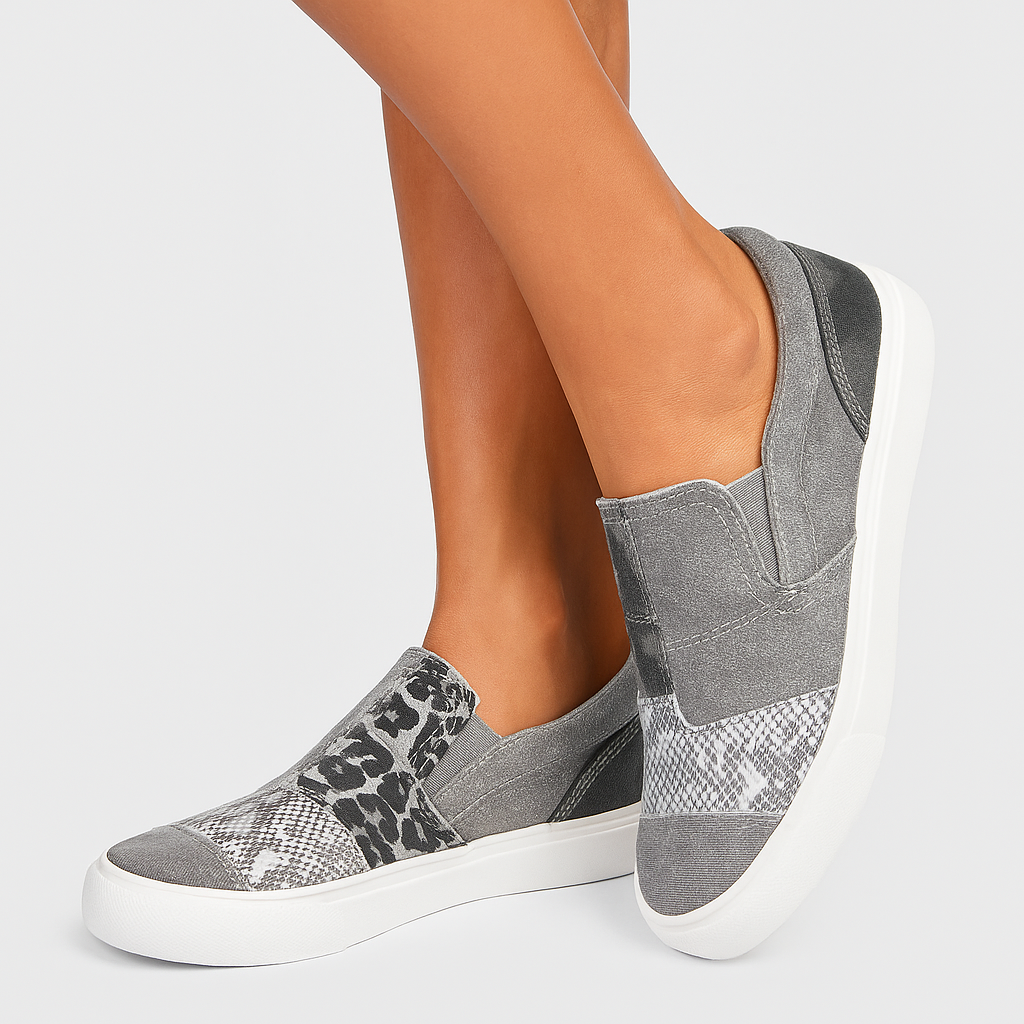 Ilenia - Scarpe Slip-On Donna Comode Leopardate Grigio