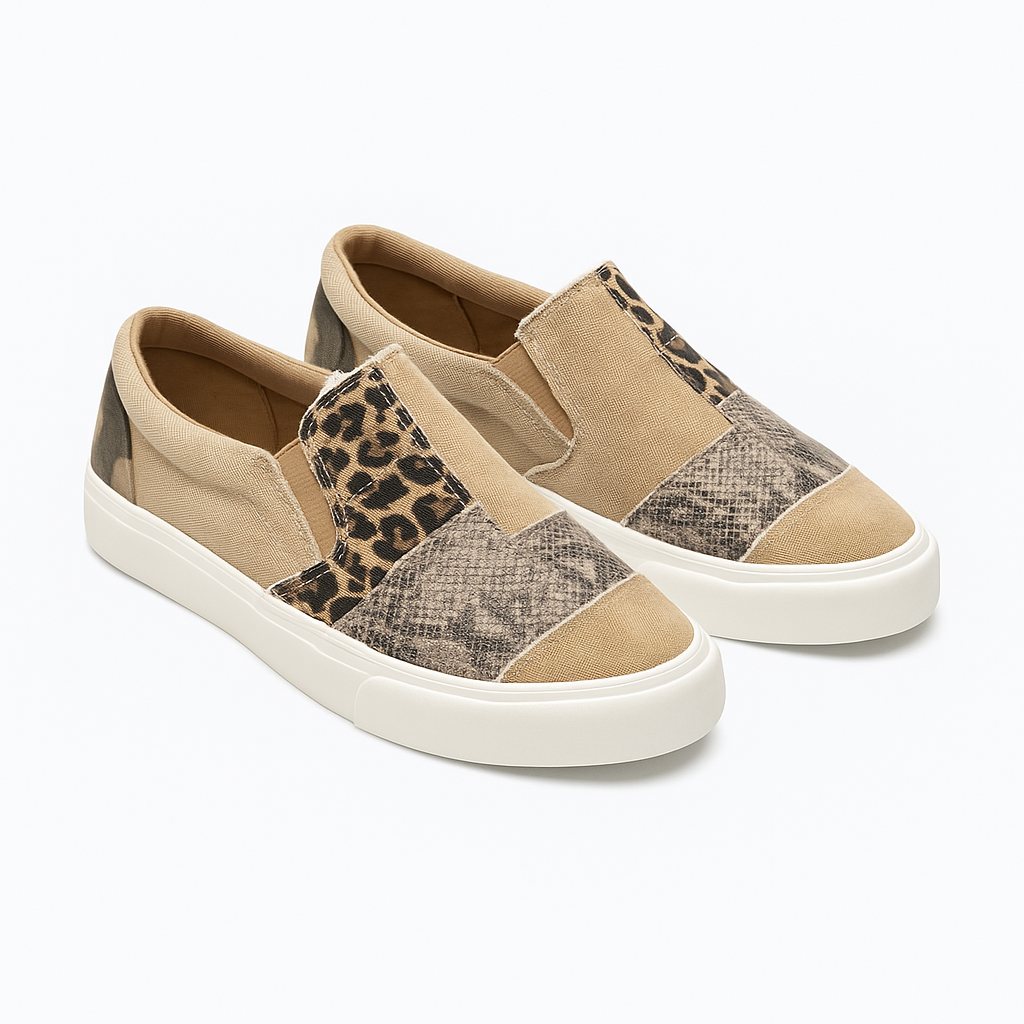 Ilenia - Scarpe Slip-On Donna Comode Leopardate Khaki