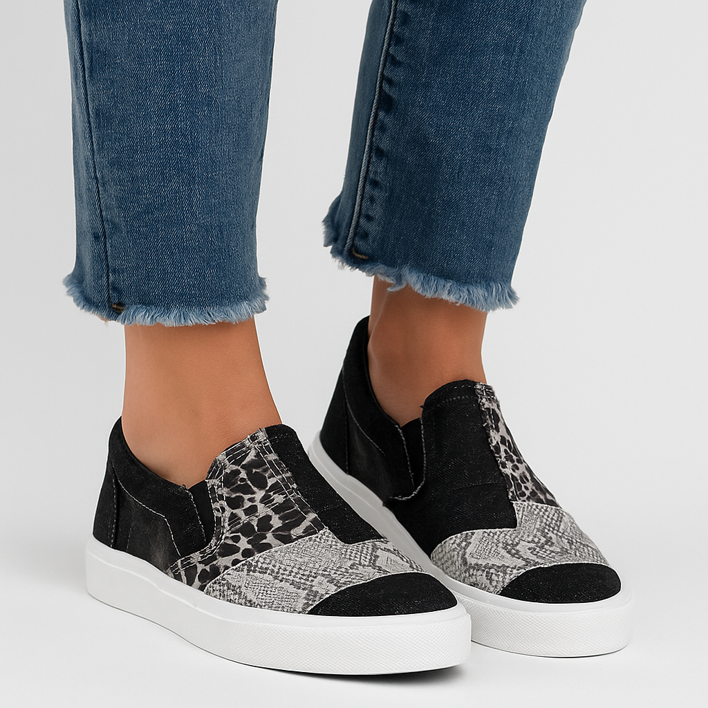 Ilenia - Scarpe Slip-On Donna Comode Leopardate Nero