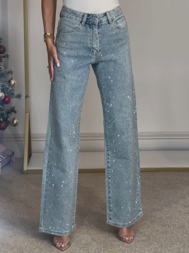 Dora – Jeans Donna Vita Alta Blu Scuro con Dettagli Brillanti