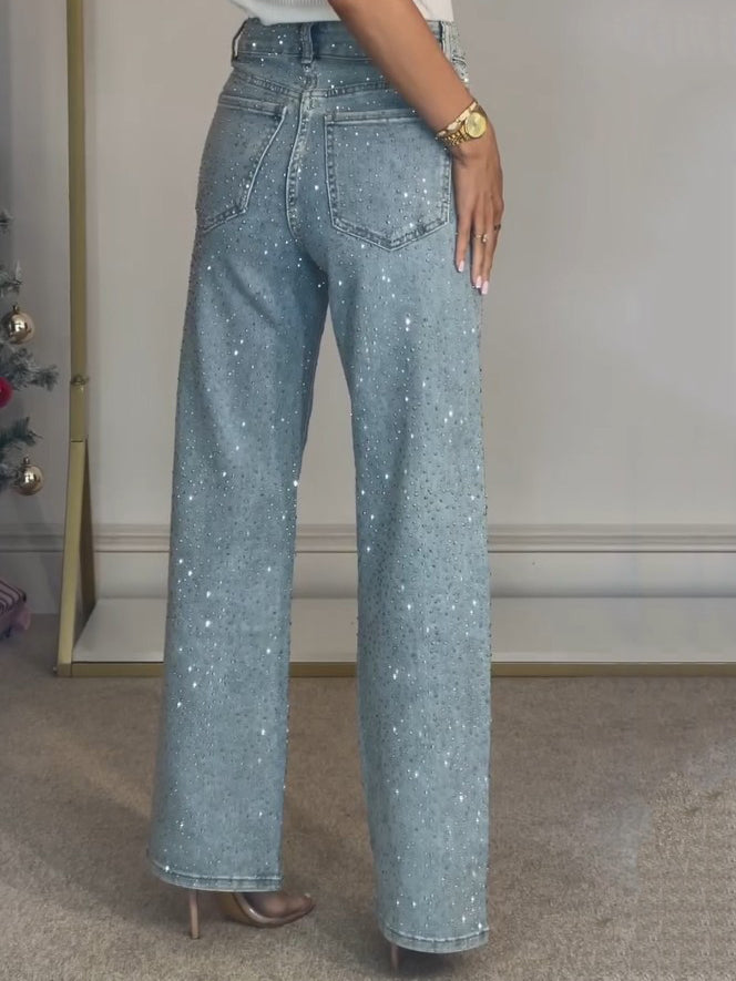 Dora – Jeans Donna Vita Alta Blu Scuro con Dettagli Brillanti