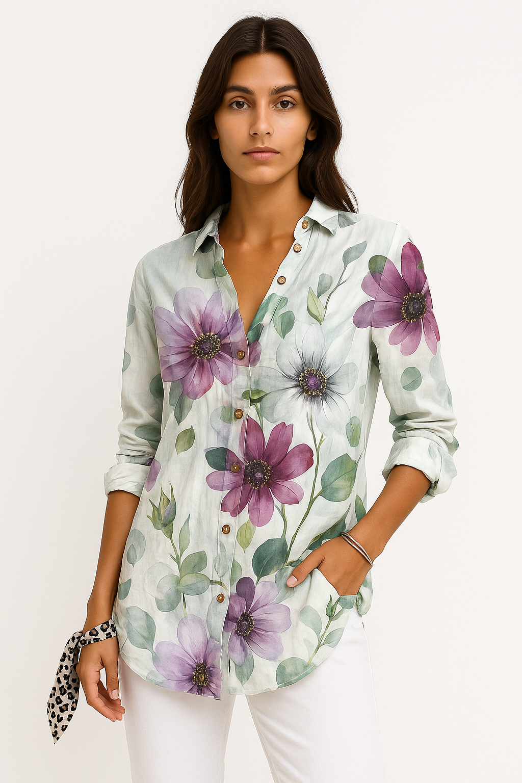Indira - Camicia Donna Floreale Leggera e Versatile Fiore Blu Scuro