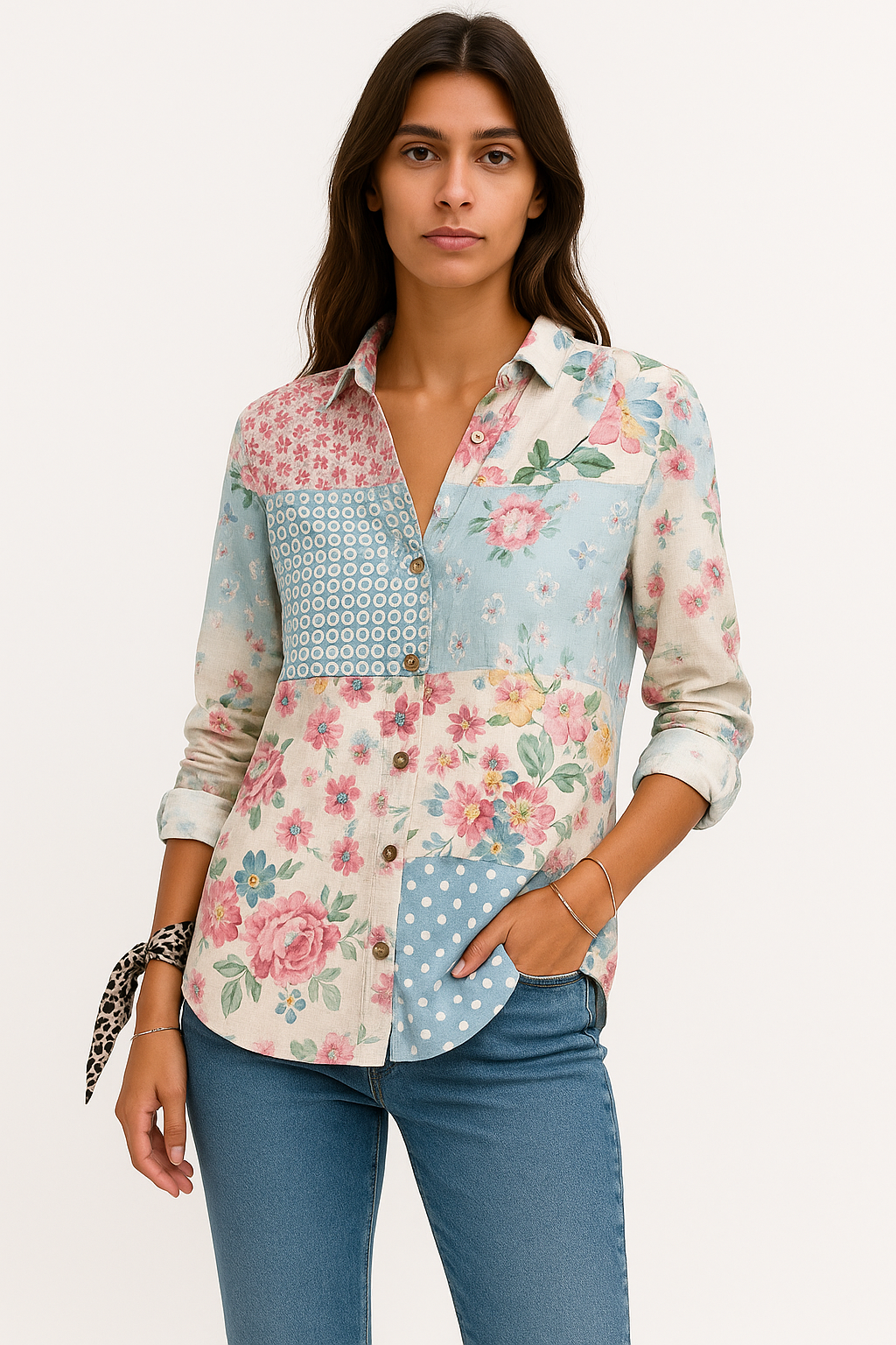 Indira - Camicia Donna Floreale Leggera e Versatile Vita Marina Fiore Blu