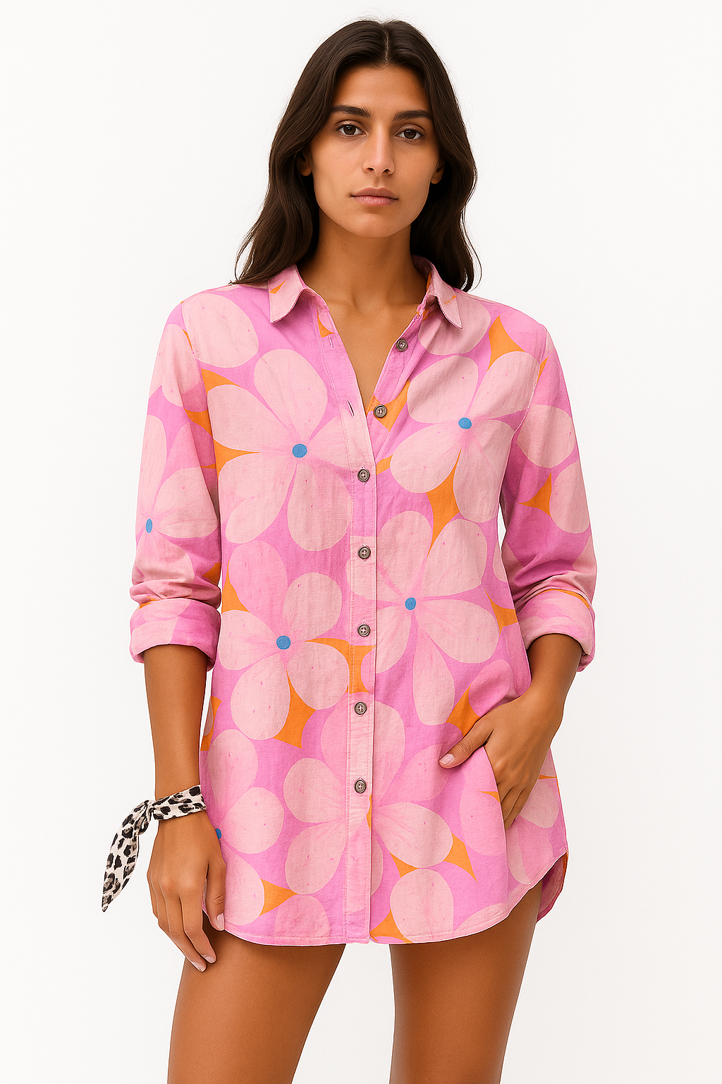 Indira - Camicia Donna Floreale Leggera e Versatile Vita Marina Fiore Rosa