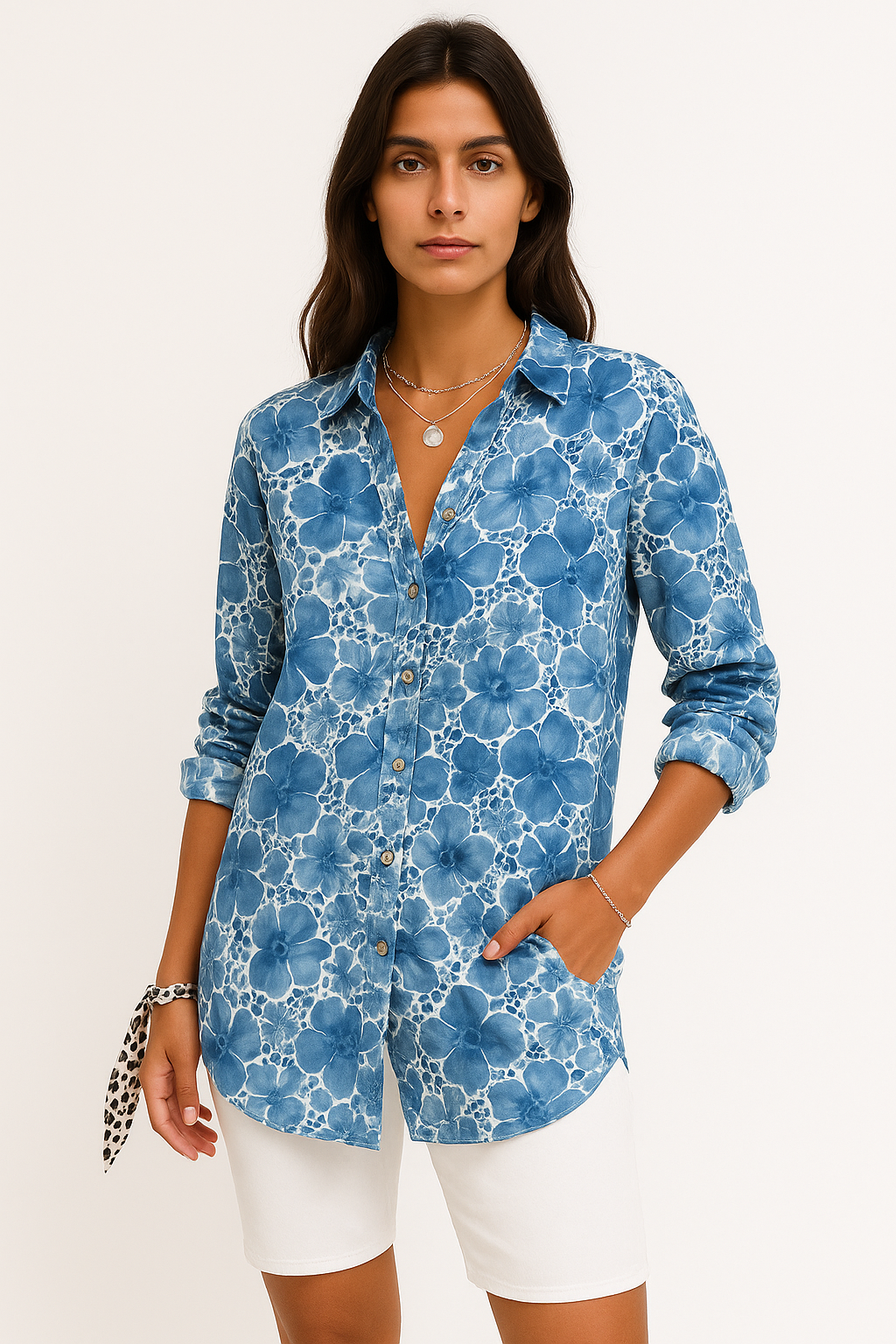 Indira - Camicia Donna Floreale Leggera e Versatile Vita Marina Fiori Viola
