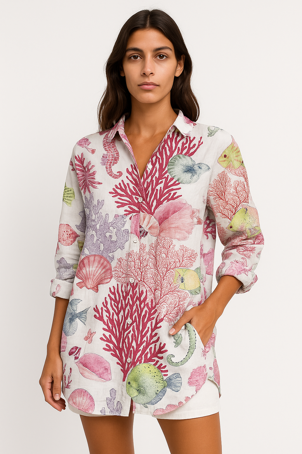 Indira - Camicia Donna Floreale Leggera e Versatile Vita Marina Rosa