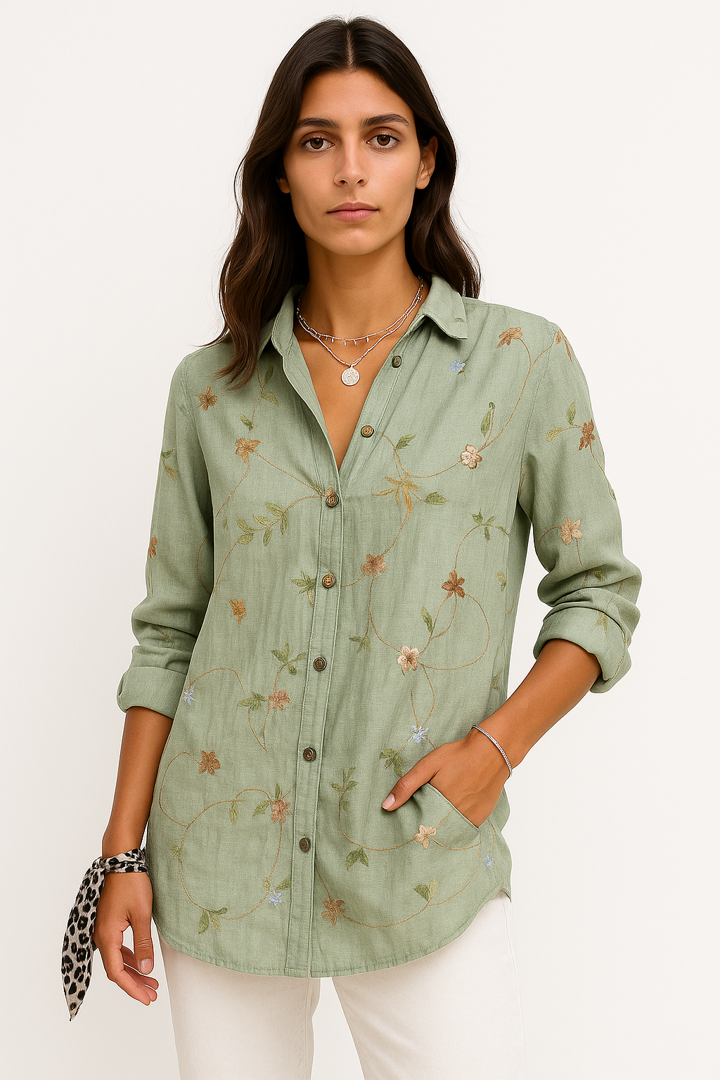 Indira - Camicia Donna Floreale Leggera e Versatile Vita Marina Verde