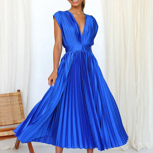 Iole - Abito Elegante Donna Senza Maniche Comodo Blu