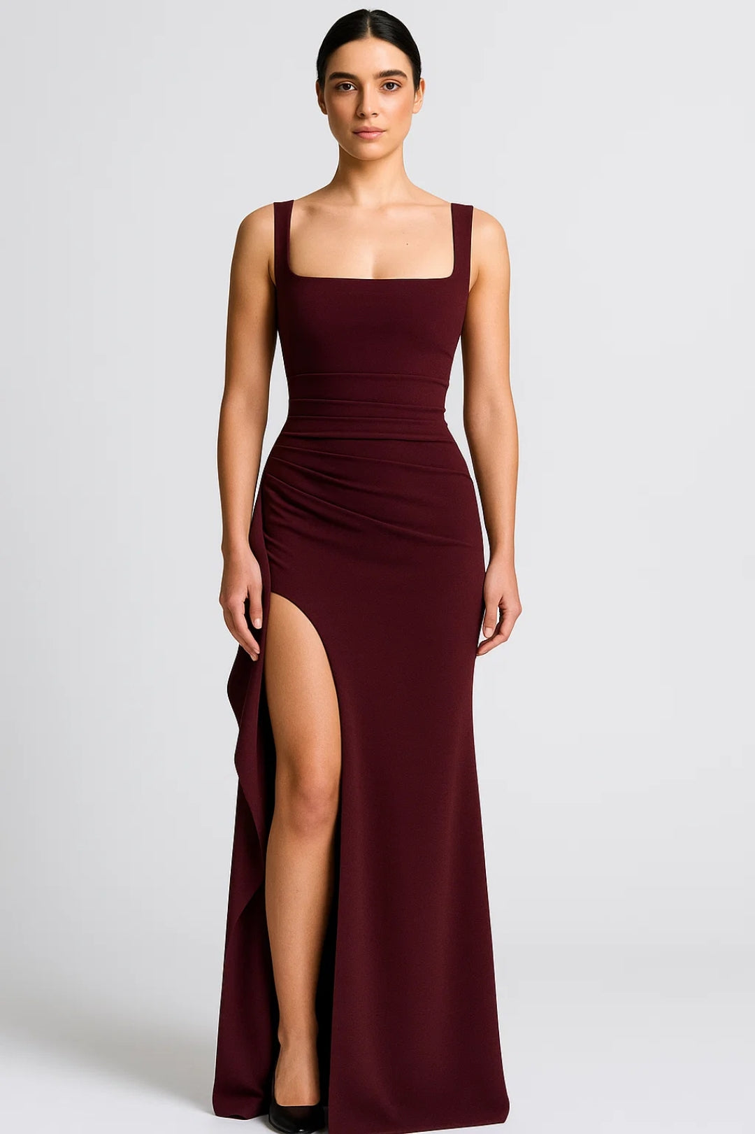 Irenea - Abito Lungo Donna con Spacco Laterale Bordeaux