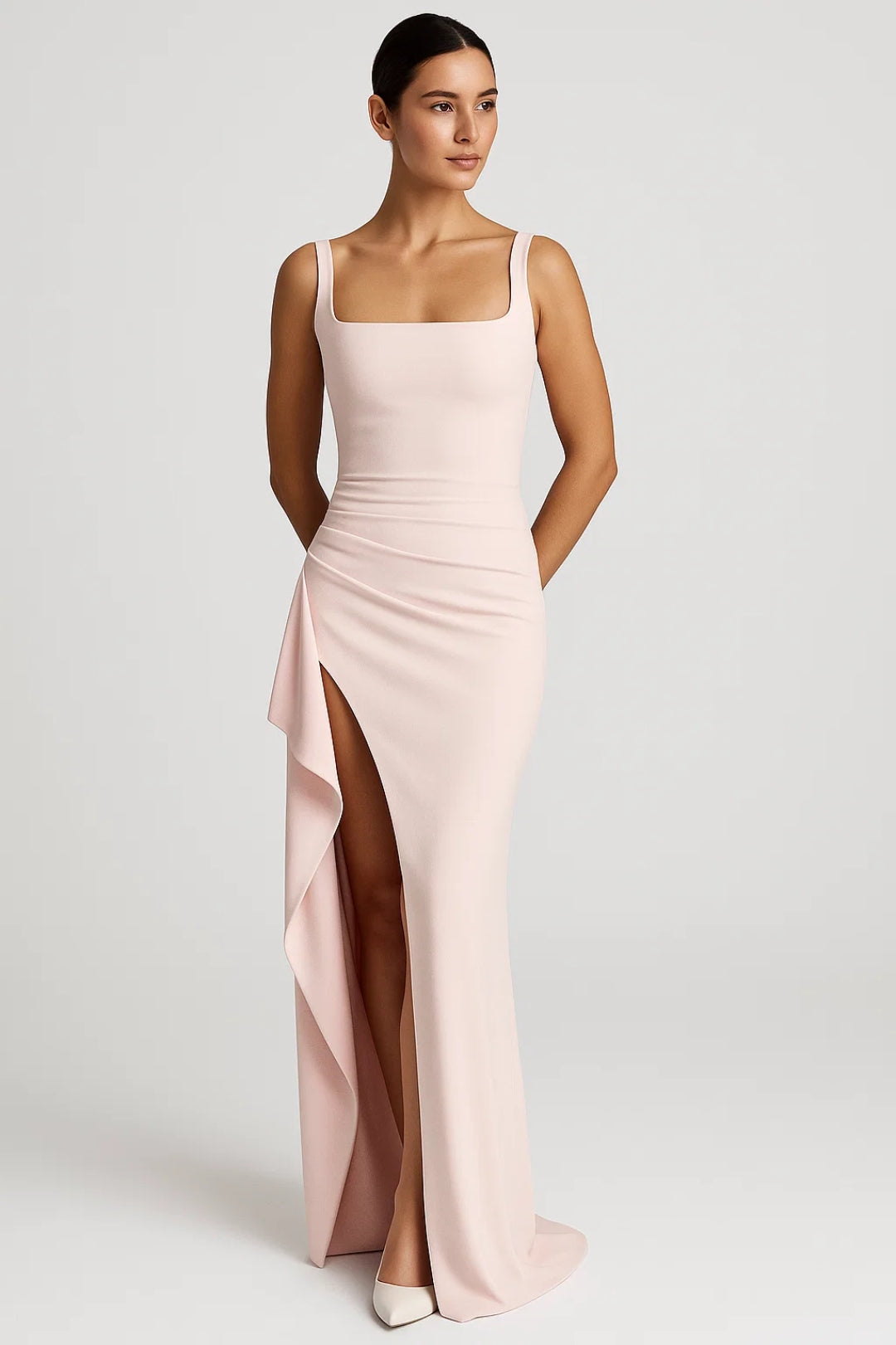 Irenea - Abito Lungo Donna con Spacco Laterale Rosa