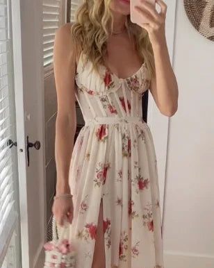 Isa - Abito Maxi Elegante con Stampa Floreale Bianco