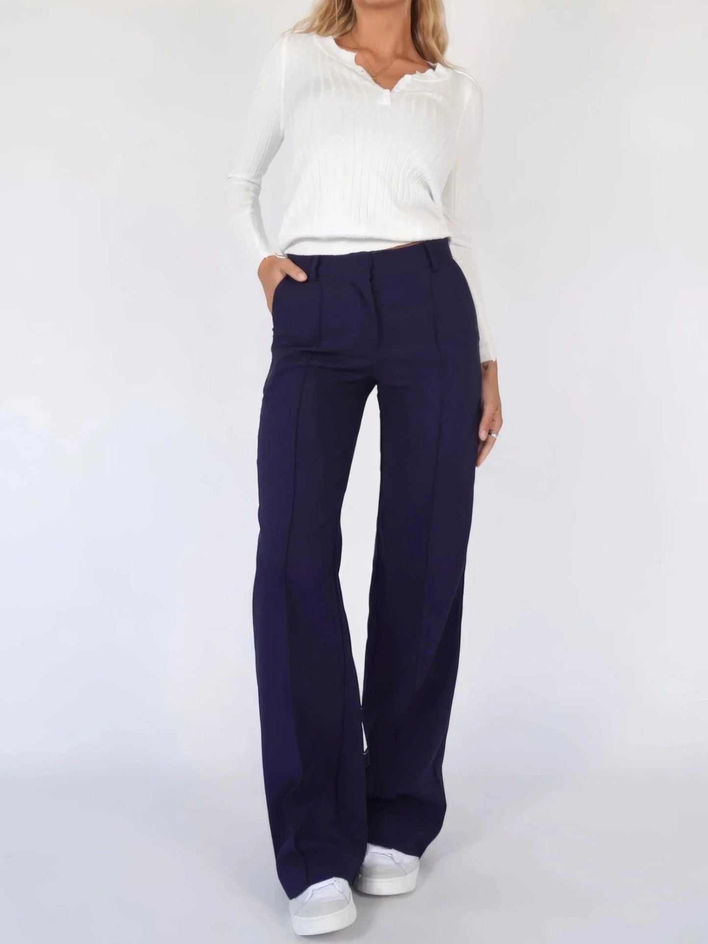 Isabella - Pantaloni Donna a Zampa a Vita Alta Blu
