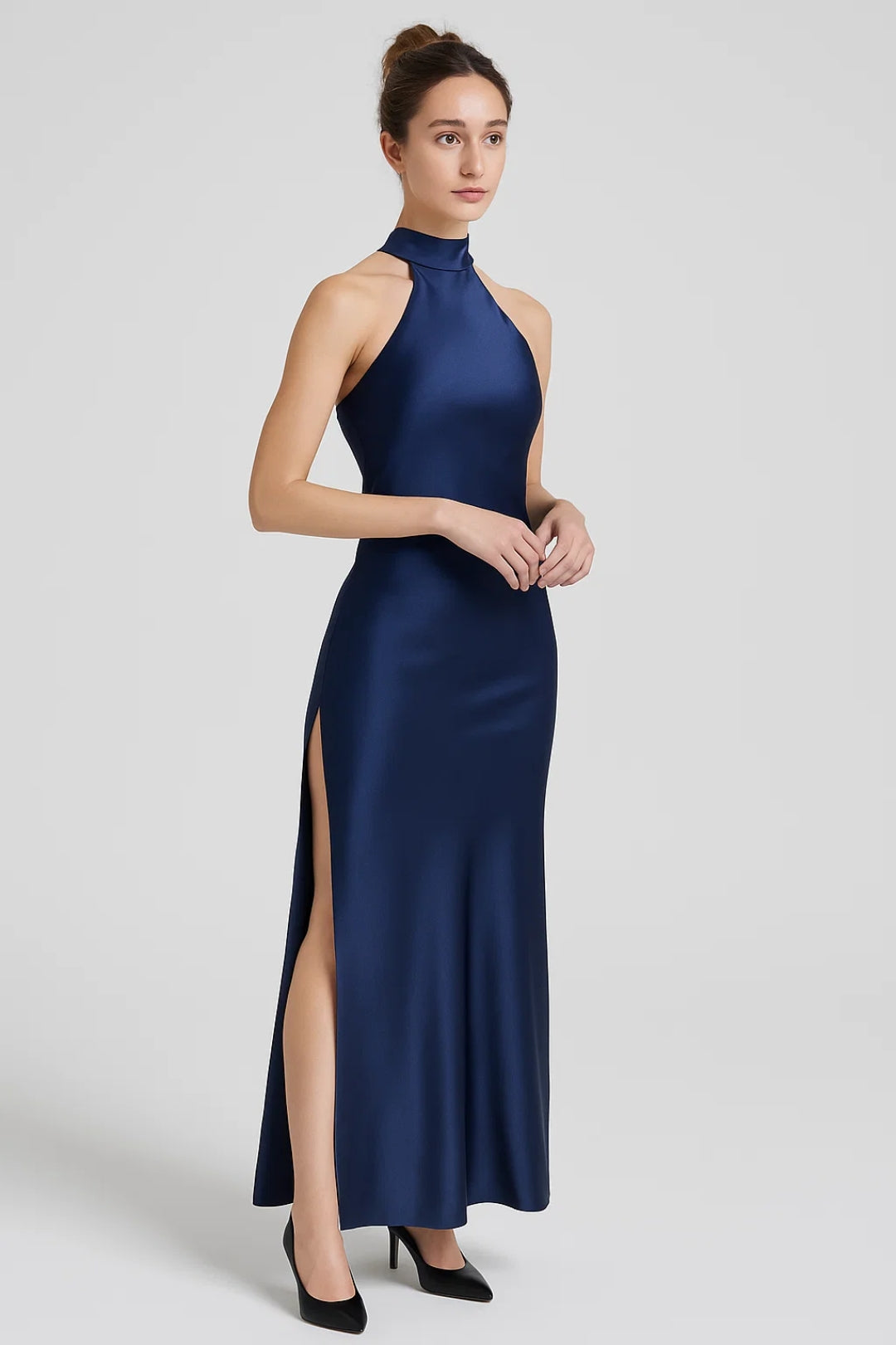 Isma - Abito Lungo Donna con Scollo All’Americana Blu Navy
