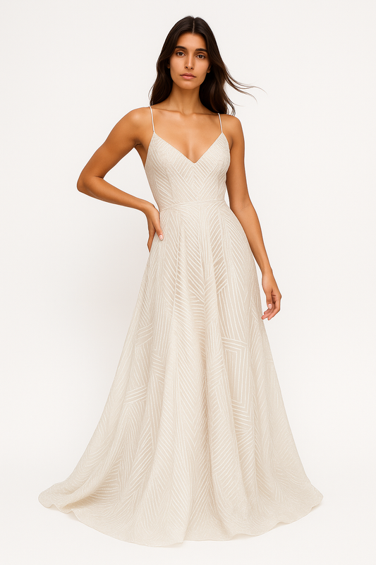 Italia - Abito Cerimonia Donna Midi con Paillettes Bianco