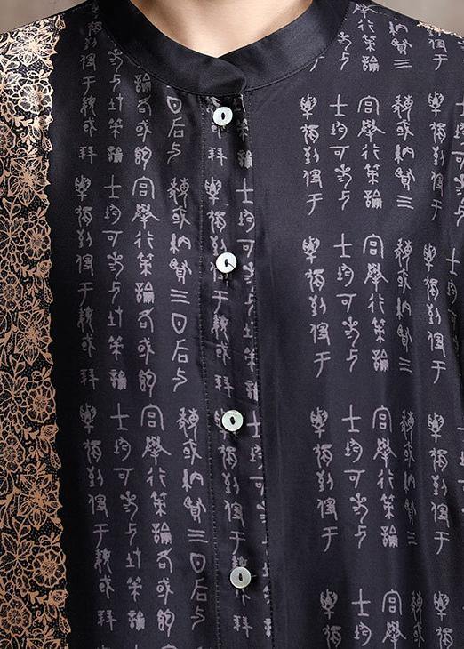 Sofia - Vestito lungo in seta nero stampato donna