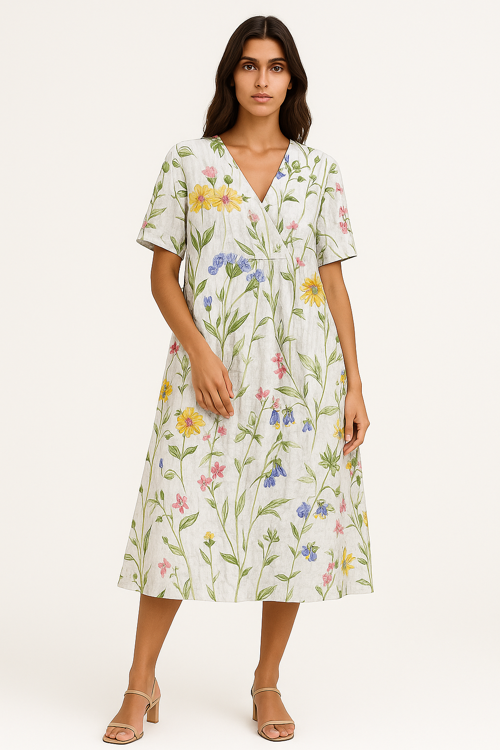 Ivana - Abito Estivo Donna Chic con Motivo Floreale Bianco