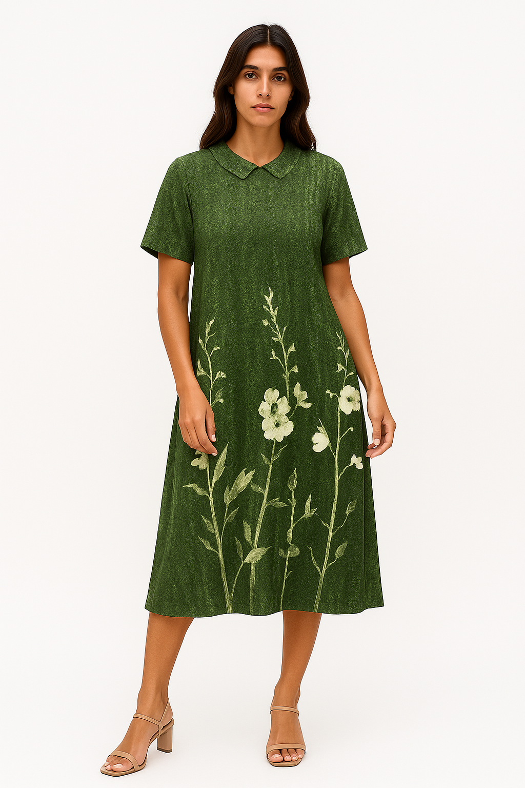 Ivana - Abito Estivo Donna Chic con Motivo Floreale Verde