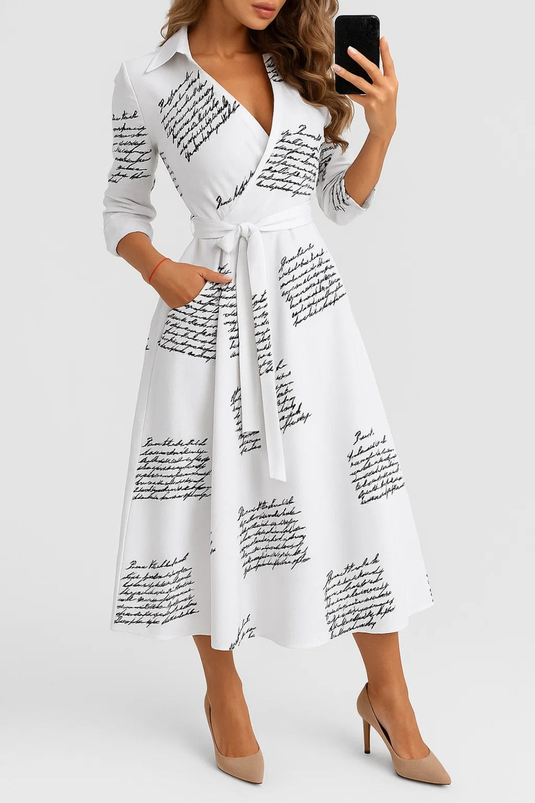 Ivette - Abito Portafoglio Midi Donna Elegante Chic Bianco