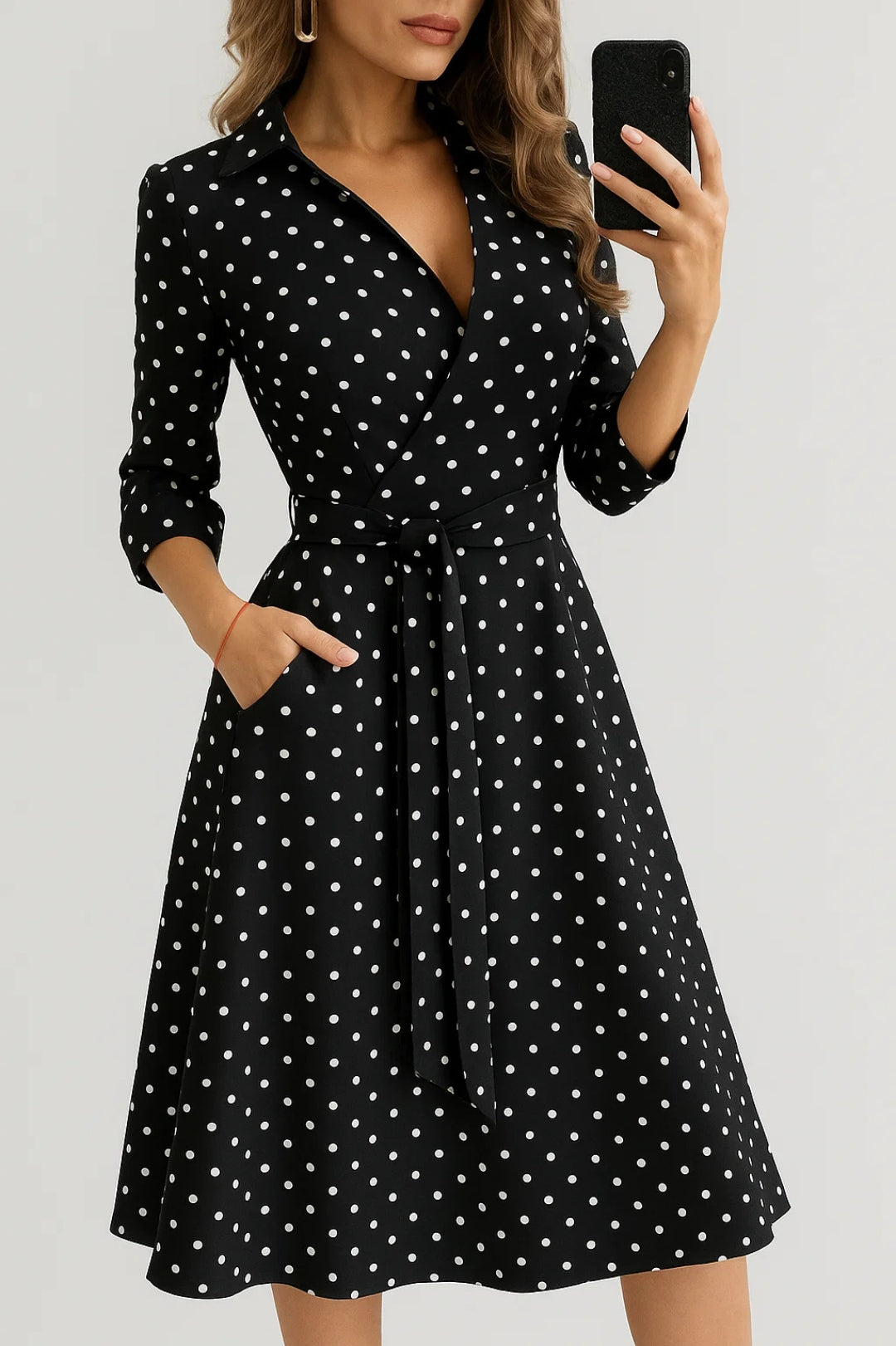 Ivette - Abito Portafoglio Midi Donna Elegante Chic Nero