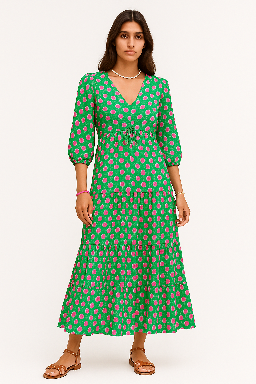 Jada – Abito Elegante Donna per Cerimonie Versatile Verde e rosa
