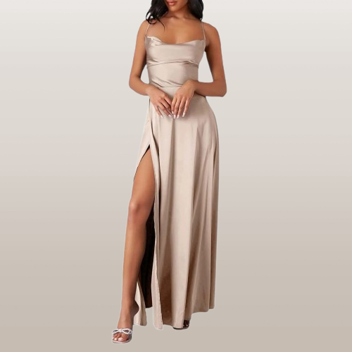 Jamelia – Abito Elegante Maxi da Cerimonia Donna Marrone chiaro