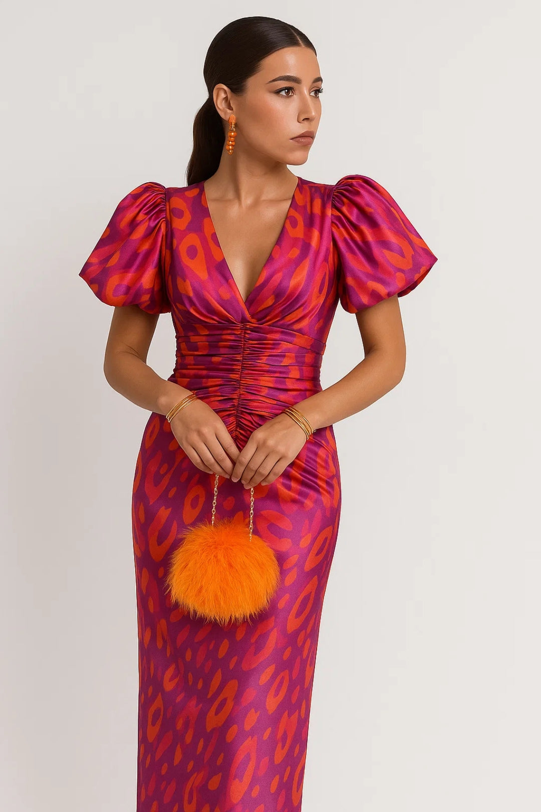 Janine – Abito Midi Donna con Fantasia Vivace Multicolore scuro