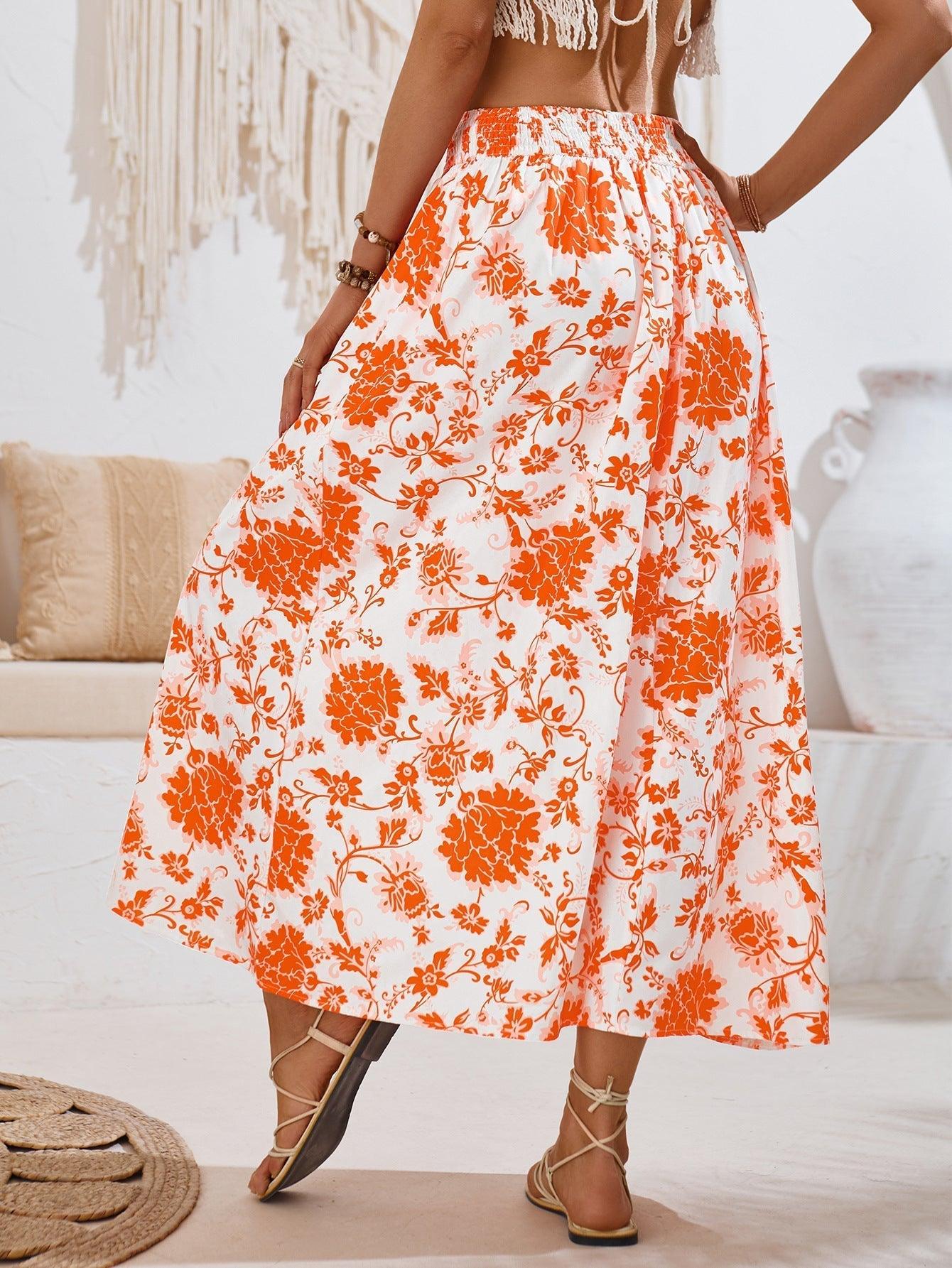 Jayla – Gonna Lunga Floreale Donna Elegante e Comoda Arancione