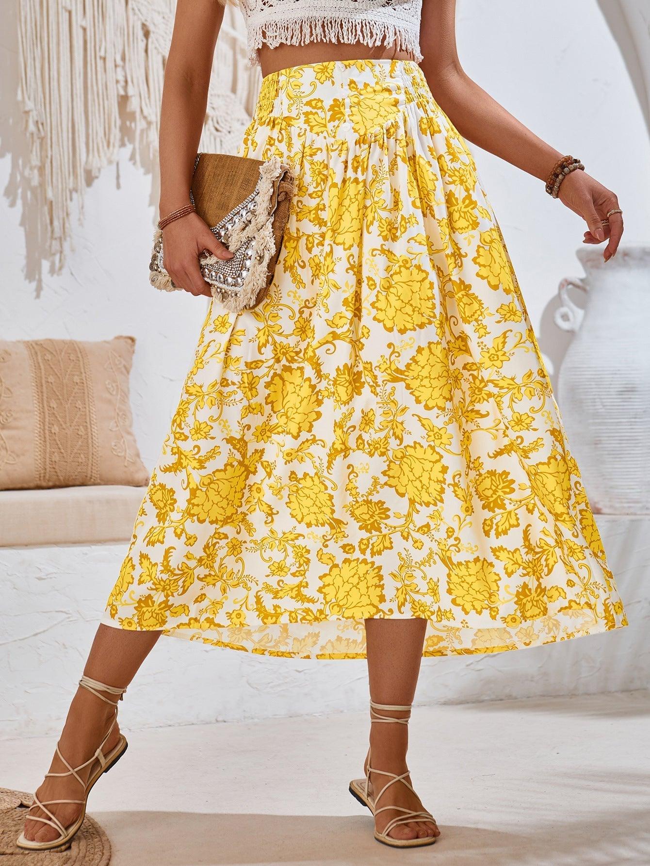 Jayla – Gonna Lunga Floreale Donna Elegante e Comoda Giallo