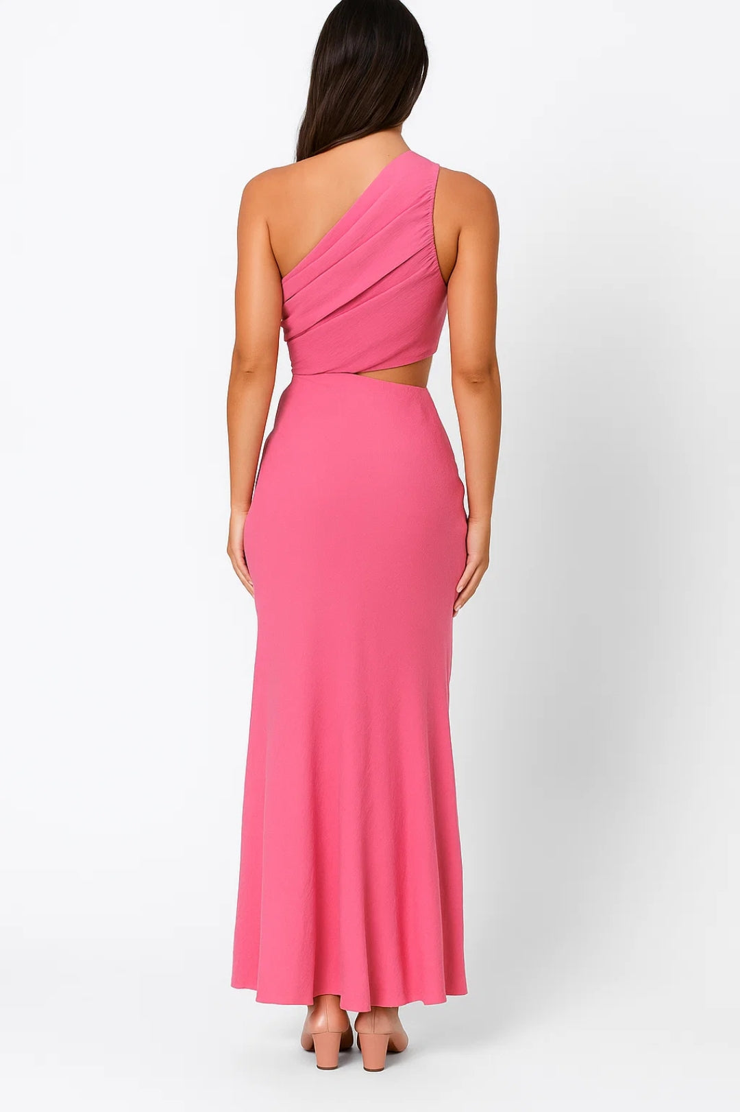 Jeanette – Abito Lungo Monospalla con Fiore 3D Rosa