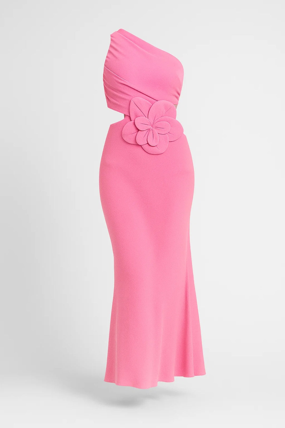 Jeanette – Abito Lungo Monospalla con Fiore 3D Rosa
