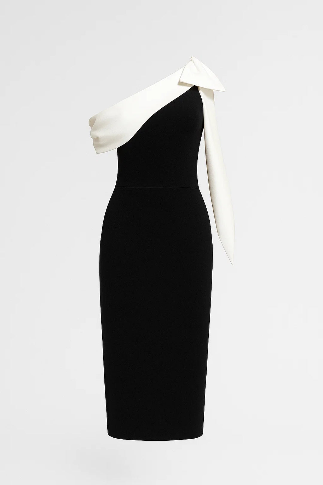 Jeba – Abito Midi Monospalla Bianco con Drappeggio Elegante Nero