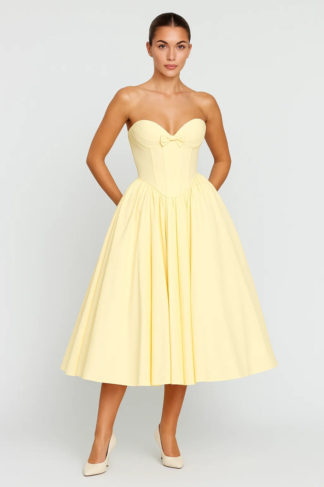 Jennifer - Abito midi con corpetto a cuore e gonna svasata Giallo