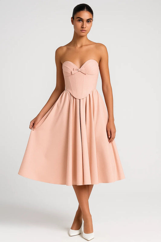 Jennifer - Abito midi con corpetto a cuore e gonna svasata Rosa