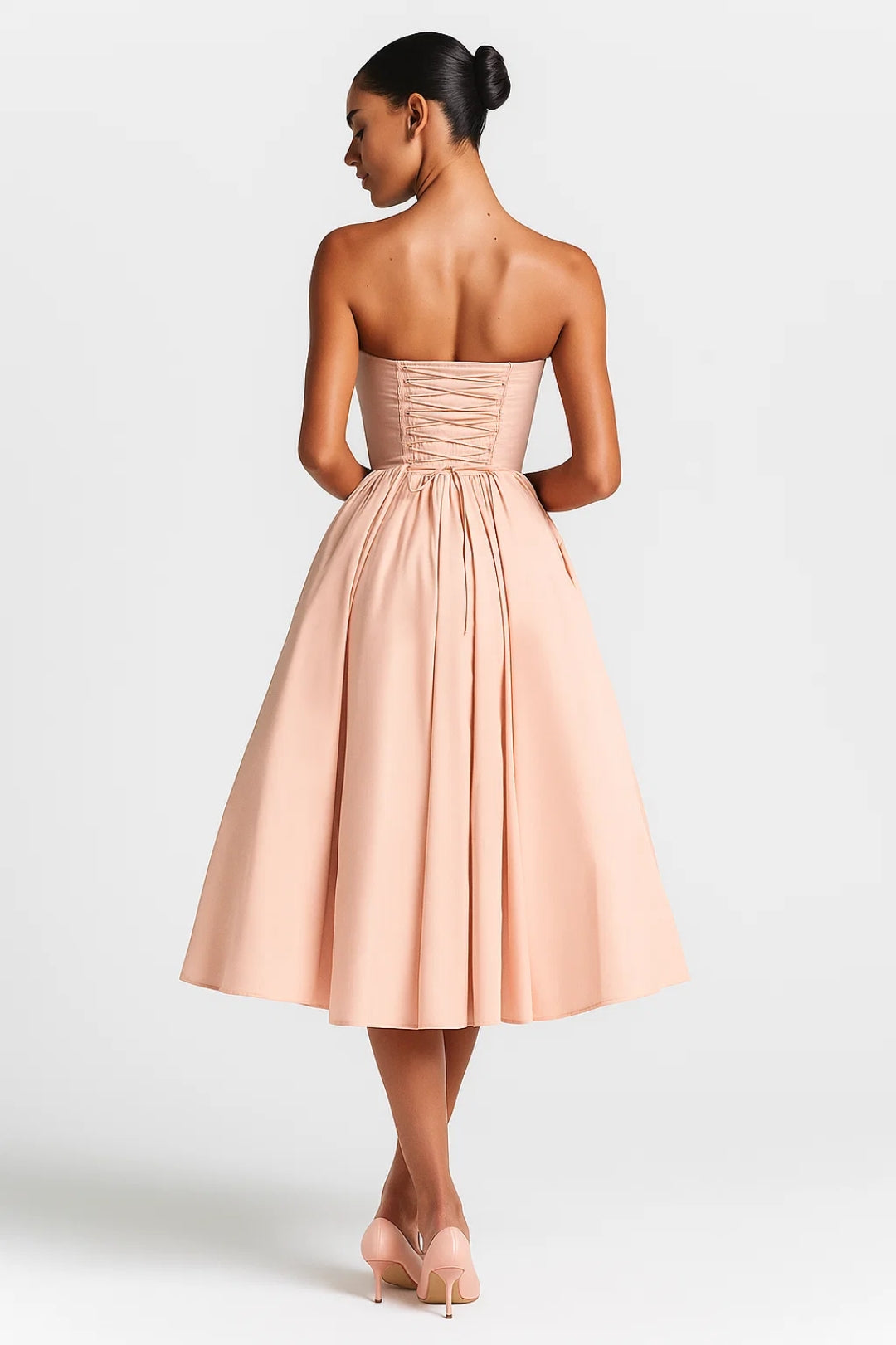 Jennifer - Abito midi con corpetto a cuore e gonna svasata Rosa