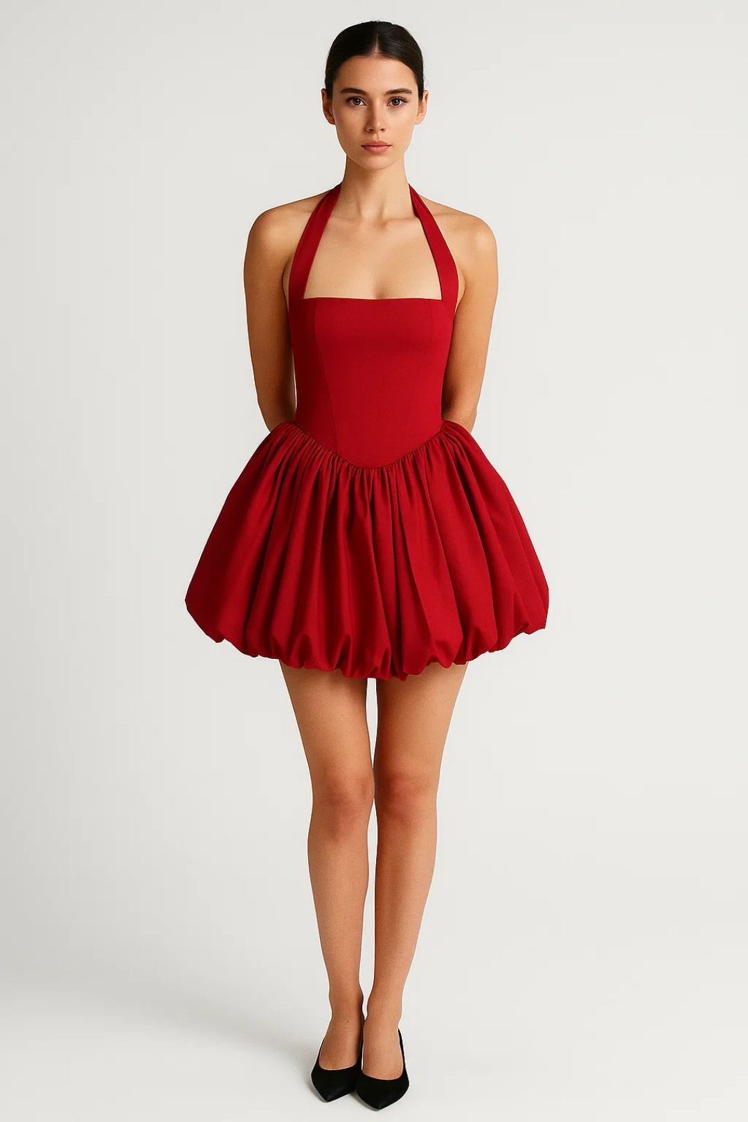 Jessika – Minigonna Palloncino con Scollo All’Americana Rosso