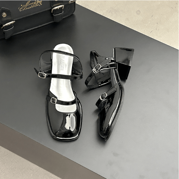 Jimena – Sandali Donna Comodi con Tacco Quadrato Vintage Nero