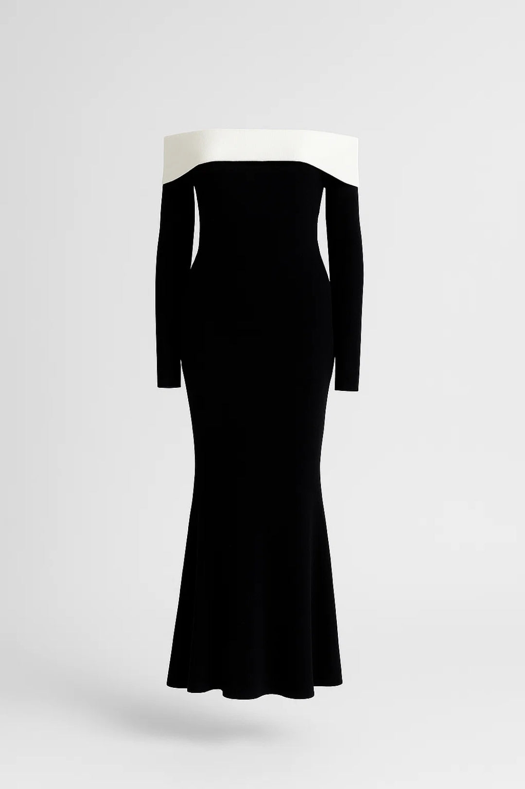 Joan – Abito Lungo Elegante Bicolore con Scollo a Barca Nero