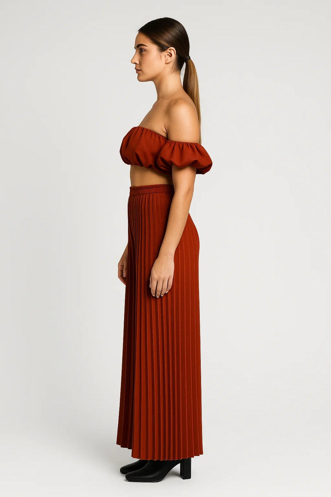 Jolanda – Completo Estivo Donna Spalle Scoperte Plissé Terracotta