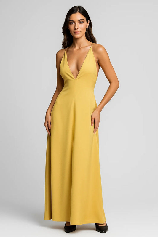 Jolene - Abito lungo giallo con spalline sottili e schiena scoperta Giallo